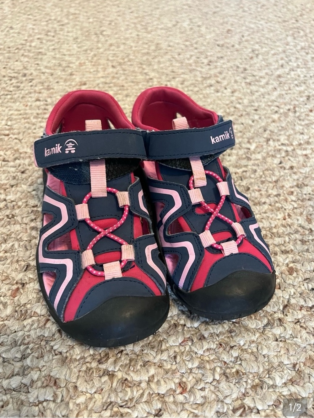 Kamik Girls Sport Sandals Pink Navy Adjustable Outdoor Sandals US 1